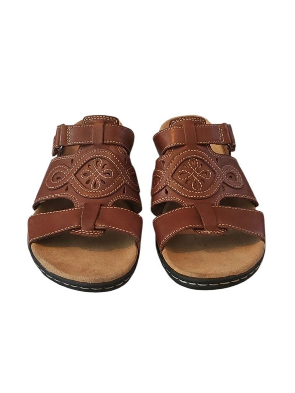 Clarks Collection Brown Leather Leisa Higley Slide Sandal Size 10M - Picture 2 of 8